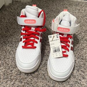 adidas women White and Red Mid-Top Sneakers with Strap